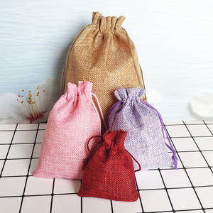 Small Custom Calico Jewelry Jute <strong>String</strong> <strong>Bags</strong> Jute <strong>Draw</strong> <strong>String</strong> <strong>Bags</strong> for Gift - Product Image 6