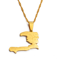 Collier pendentif en acier inoxydable pour femme, style ethnique, argent/or, carte de l'État d'Haïti avec le nom de l'État 'Ayiti'-G019921, bijoux