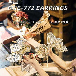 Pendientes de Diamantes Cultivados en Laboratorio con Forma de Pera MSE-772 con Baño de Rodio en Oro Amarillo de 14K, Joyería Clásica para Mujer para Aniversario - Product Image 2