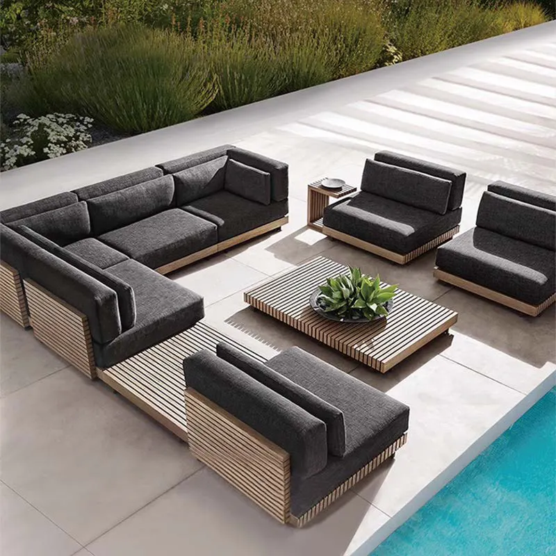 Hotel L shape garden sofa teak frame outdoor furniture set all weather patio furniture set