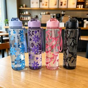 Bouteilles en plastique transparentes aux motifs mignons et créatifs, équipées d'une corde portable et d'une paille, idéales pour emporter à l'école - Product Image 3