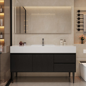 Mueble de Baño de Estilo Chino Nuevo Personalizado, Color Nogal, con Espejo Inteligente y Luz LED - Product Image 1