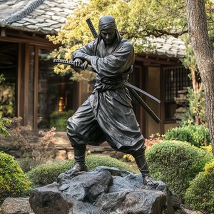 Statua di Guerriero Ninja Giapponese in Bronzo Antico a Grandezza Naturale per Decorazione Giardino - Product Image 5