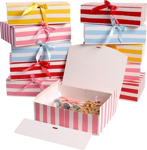 Scatole Regalo in Carta a Righe Facili da Assemblare, Scatole per Caramelle e Alimenti con Chiusura a Nastro - Product Image 1