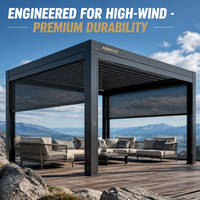 Pérgola Automática Motorizada con Techo de Láminas de Aluminio, Gazebo Impermeable con LED para Glamping de Lujo, Resort, Terraza de Montaña