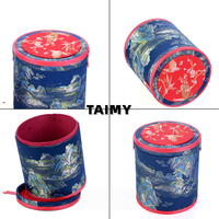 Boîte à bijoux cylindrique de style chinois en gros, boîte de rangement de luxe pour bijoux, étui cadeau pour bijoux avec broderie paysagère, vente en gros