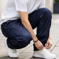 Jeans en denim pour hommes, coupe droite ample, style vintage, pour usage quotidien, OEM ODM