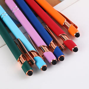 批发高档玫瑰金手写笔，带定制标志金属圆珠笔二合一软屏笔书写流畅圆珠笔 - Product Image 3