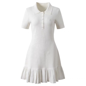 OUDINA 2026 Nuovo <span class=keywords><strong>Abito</strong></span> Estivo Bianco Casual da Donna con Colletto a Polo, Lavorato a <span class=keywords><strong>Maglia</strong></span>, Ampio e <span class=keywords><strong>Plissettato</strong></span> - Product Image 1
