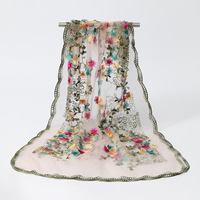 Hijab en dentelle brodée florale colorée en maille transparente douce pour femmes musulmanes, longue écharpe châle