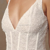 Top Corset Bustier de Luxe Haut de Gamme, en Gros, OEM/ODM, Brodé de Dentelle, Col en V, Bretelles Fines, Perles, Ceinture