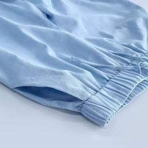 Conjunto de 2 Piezas para Mujer, Top Corto Casual Holgado con Cuello en V, 100% Algodón de Color Sólido, Cintura Elástica, Precio Bajo y Alta Calidad - Product Image 5