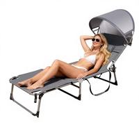 Lit de bain de soleil d'extérieur pliable avec structure en acier et pare-soleil pour la plage et le camping