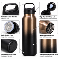 Bouteille d'eau réutilisable en acier inoxydable de qualité supérieure, à double paroi, isolée sous vide, avec couvercle à poignée, 20 oz, personnalisable avec logo, pour le sport, vente en gros