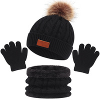 Groothandel Syh1062 Custom 3 Stuks Peuter Winter Gebreide Beanie Set Camouflage Cartoon Patroon Sjaal Effen Stijl Handschoenen Voor Kinderen