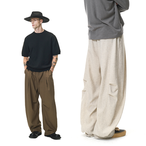 QUICKSHOW pantaloni Casual da uomo stile <span class=keywords><strong>lino</strong></span> pantaloni larghi plissettati vecchi soldi pantaloni Vintage eleganti da vacanza per gli uomini - Product Image 1