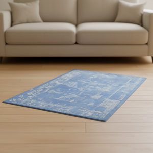 Alfombra Rectangular Azul Crema con Medallón, 8x10, de Pelo Corto, Antideslizante, Apta para Niños y Mascotas, Estilo Clásico para Sala de Estar, Tejido Plano de Poliéster - Product Image 2