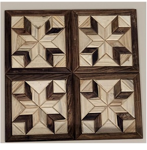 Tuiles décoratives en bois de Sheesham et de pin pour revêtements de sol et muraux intérieurs, panneaux en bois géométriques uniques pour salons - Product Image 2