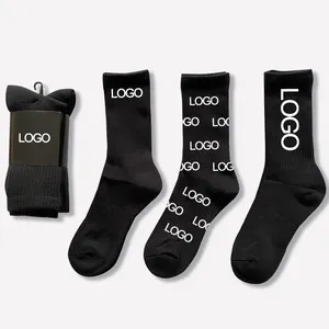 Calcetines deportivos de algodón y bambú para hombre, calcetín con logotipo personalizado, sin pedido mínimo, color negro