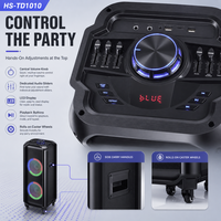 HANSUO HS-TD1010 Speaker Karaoke Lantai Ganda 10 Inch dengan Dua Mikrofon Nirkabel USB FM dan Tweeter Ganda