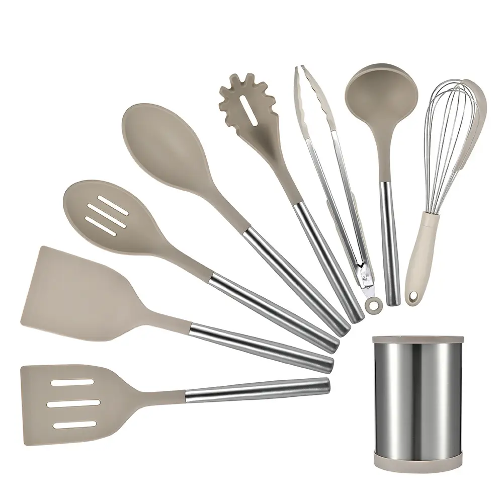 High quality 9 pieces professional kitchen utensil set silicone kitchenware with color box packing