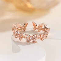 Cincin Kupu-kupu Multi-warna Kuningan Wanita AA02274, Cincin Jari yang Dapat Disesuaikan