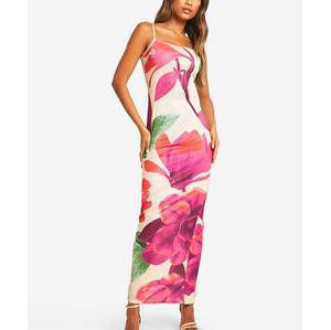 Nouveauté robe imprimée sans manches à <span class=keywords><strong>la</strong></span> mode pour <span class=keywords><strong>la</strong></span> plage vêtements de plage fente maxi moulants à fleurs robes élégantes pour femmes - Product Image 1