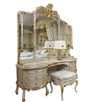 Coiffeuse de style européen en bois massif pour villa française, table de maquillage de chambre principale avec miroir et tabouret