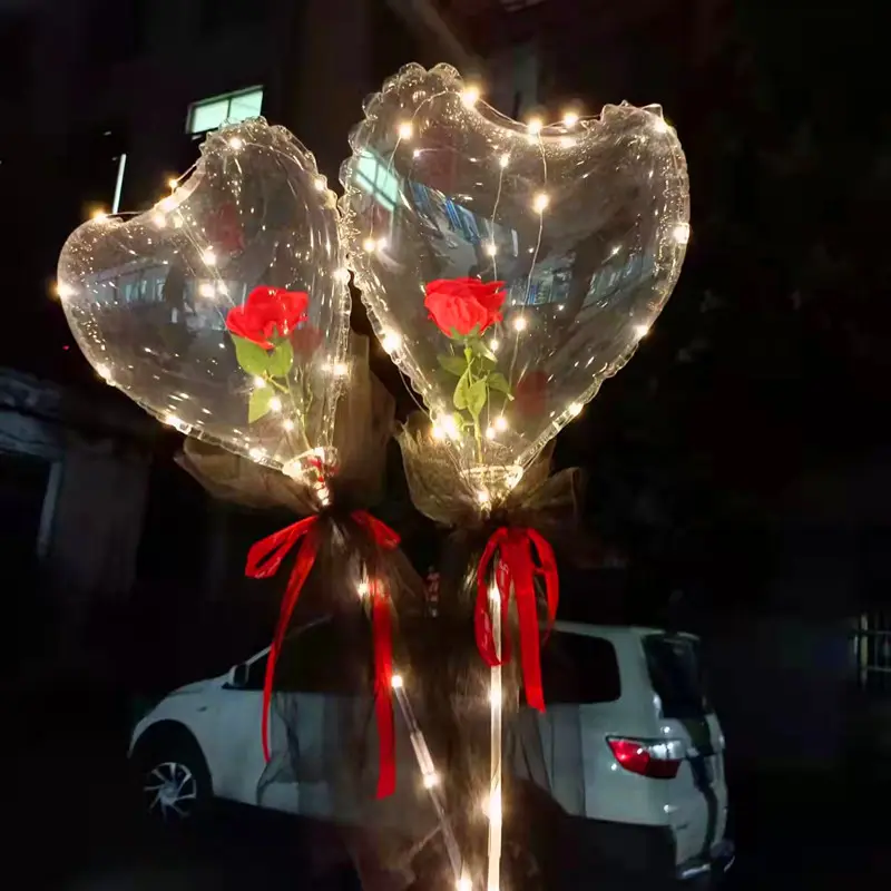 Wholesale PVC Valentines Day Heart Led Rose Bobo Balloon Glow Party Bouquet Balloons Bobo Ball Manufacturer