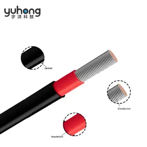 YUHONG OEM high quality dc 4mm tined copper flat solar power panel pv cable 6mm heatproof security single twin core wire