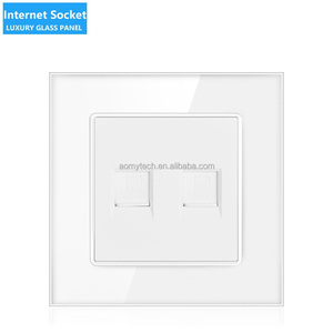 Câble CAT5e pour maison intelligente Double <span class=keywords><strong>prise</strong></span> de données <span class=keywords><strong>Prise</strong></span> <span class=keywords><strong>internet</strong></span> <span class=keywords><strong>Prise</strong></span> électrique Panneau trempé en cristal BG Télécommunication à double port - Product Image 1