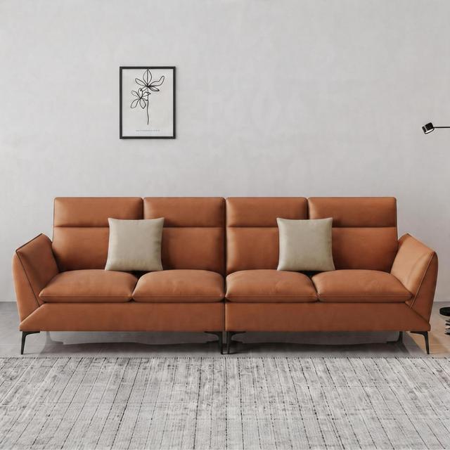 Premium Modern Minimalist Eco-friendly Genuine Leather Modular Sectional Sofa Set Sponge Metal Legs Comfortable Apartment