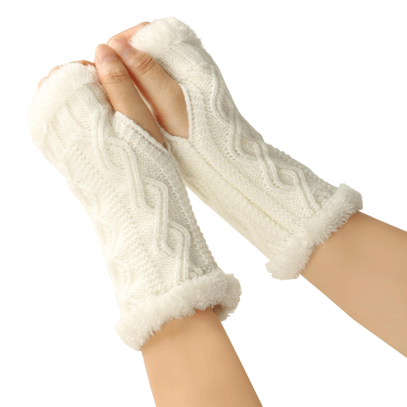 Women's Winter Solid Cable Acrylic Fingerless Gloves Hand Crochet