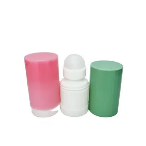 Plastic deodorant oil roller on container bottles/ white refillable round shape roll on body skin care cream bottles packaging