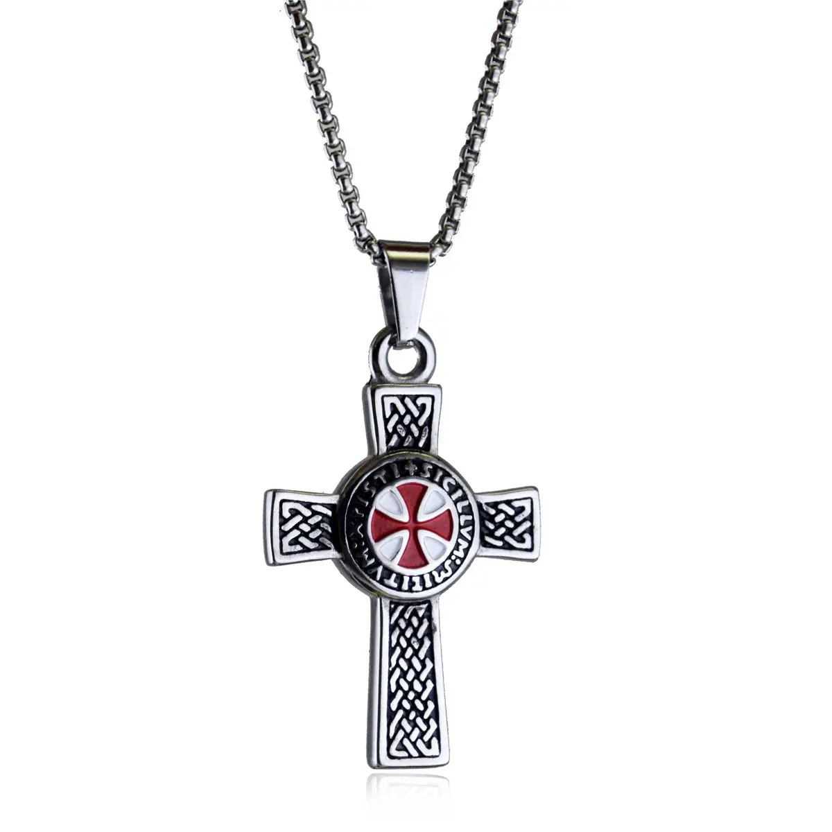 Religion Cross Amulet Jewelry ethiopian cross necklace Classic Vintage Templar Red Cross Pendant Necklace for Men Women