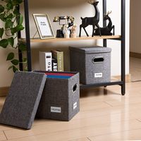 Caja Organizadora de Archivos de Lino Rectangular Plegable Premium, Paquete de 1, Contenedor de Almacenamiento Portátil con Asa y Tapa, 20-35L, Almacenamiento de Documentos de Oficina