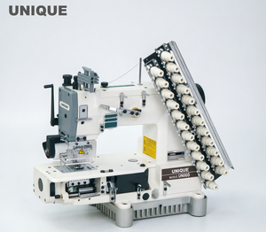 Machine à coudre à point de chaînette double à 13 aiguilles à entraînement direct et lit cylindrique UN008-04085P avec coupe-fil automatique et relevage du pied presseur - Product Image 1