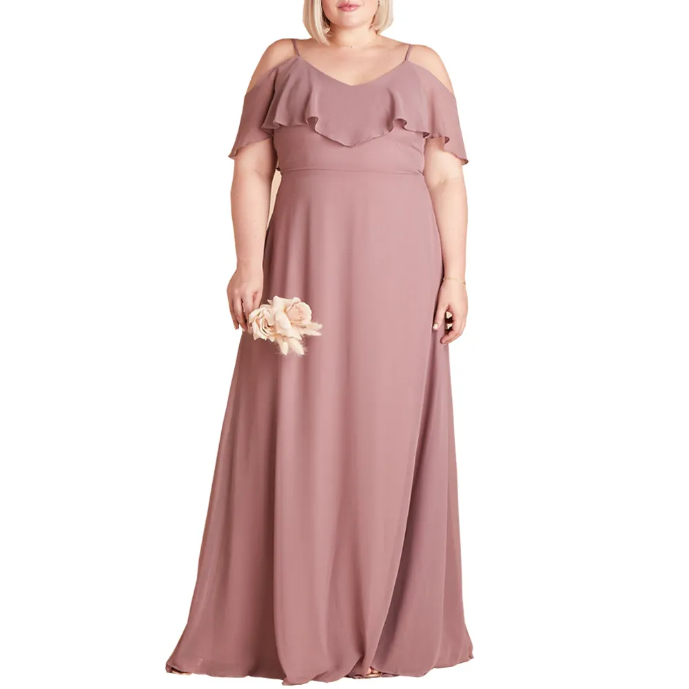 Plus Size Chiffon Plunging V-Neck Spaghetti Strap Ruched A-Line Front Slit Bridesmaid Dress Floor-length Burgundy Formal Dress