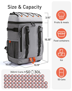 Sac à dos à roulettes 50-en-1 à double compartiment avec poignée double, sac isotherme souple de voyage avec roues pour femme, sac isotherme de plage 30L - Product Image 2