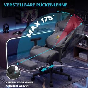 Kaufhof Gaming Sedia Gamer Poltrona, Sedia da Ufficio Ergonomica Traspirante in Tessuto Similpelle, Regolabile Continuamente - Product Image 5