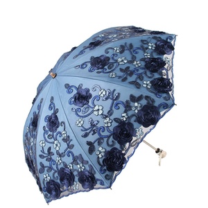 Parapluie de voyage Sunny Kinte 2025 de luxe noir enduit, coupe-vent, 34 pouces, motif fleur de rose bleue, protection UV pour la rentrée scolaire - Product Image 1