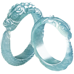 Anillo de jadeíta natural de alta gama, grado A, con diseño de dragón y fénix azules, jade de grado hielo, para hombres y mujeres, para parejas. - Product Image 5
