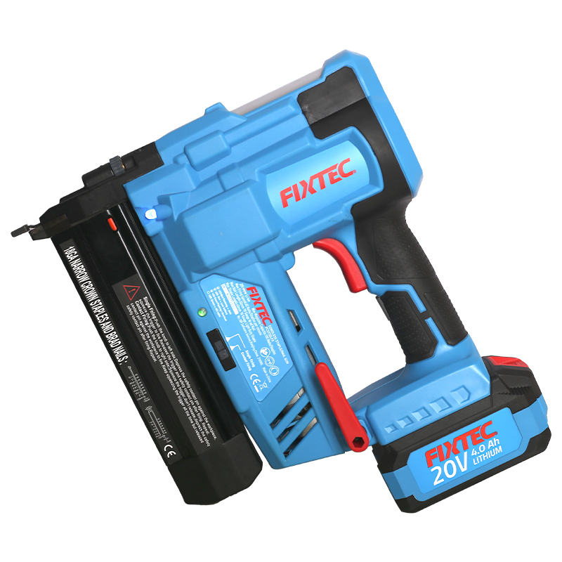 FIXTEC pistol Nailer pneumatik elektrik 20V, pistol paku beton kuat 2.0Ah Li-Ion untuk kayu