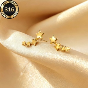 Boucles d'oreilles étoile à cinq branches en acier inoxydable 316 pour filles, style INS, en acier titane, pour l'Europe et les États-Unis - Product Image 3
