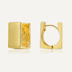 Pendientes de aro de latón chapados en oro cuadrados de diseño Simple, forma de perla geométrica a la moda, fiestas para niñas, joyería de moda de rodio - Product Image 1