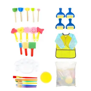 Baby Fun Drawing Tools Kids Painting Set Sponge Brushes Paint Tools With Apron For Diy And Artistic Creation