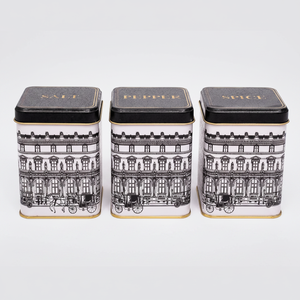 75 x 75 x 100 mm Square Metal Tin <b>Box</b> Set (Set of 3) <b>vintage</b> cityscapes illustration City Design - Product Image 2