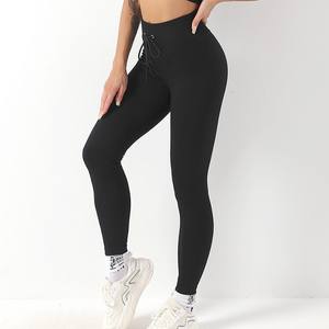 En stock Pantalon <span class=keywords><strong>gaine</strong></span> de contrôle du ventre à ceinture large pour femmes Taille haute <span class=keywords><strong>Legging</strong></span> de yoga de course à pied solide avec cordon de serrage - Product Image 6
