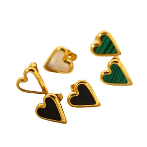 New Trendy Products Waterproof 18K Gold Heart Natural White Shell Stainless Steel Stud Earrings