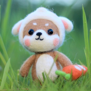 अनुकूलित प्यारी सुई फेटेड 3 डी खरगोश शिबा इनु कुत्ते गाजर नवीनता उपहार के साथ सेट ऊन फेल्टिंग डिय किट - Product Image 4